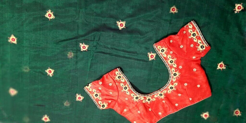 Womens Hand Embroidery Maggam Work Blouse (Red Colour)3
